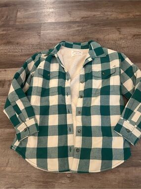 Natural Reflections Teal and Cream Plaid Sherpa-Lined Button-Up Shirt